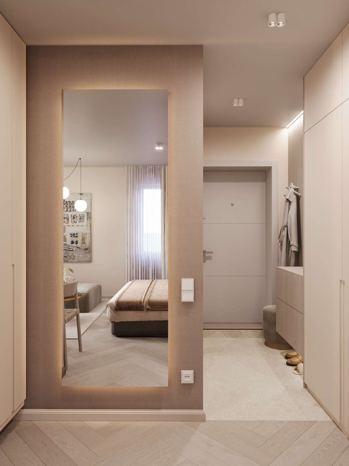 Flur mit großem Spiegel und Einbauschrank
