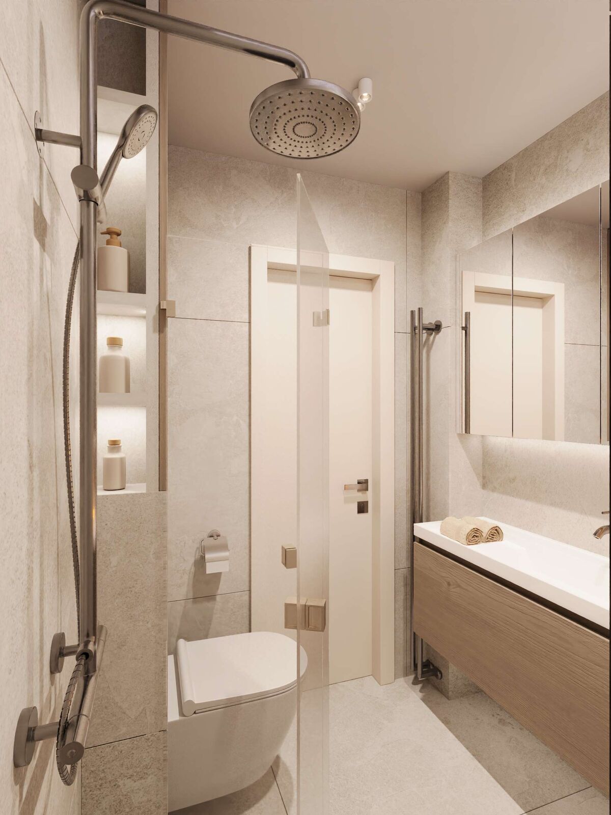 Regendusche mit beleuchteter Nische